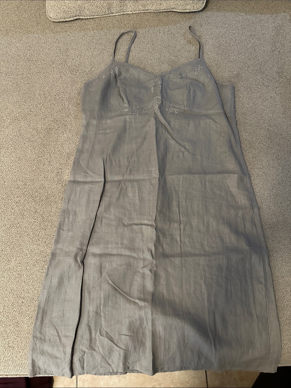 Gap Light Gray Linen Slip Dress with Delicate Embroidery